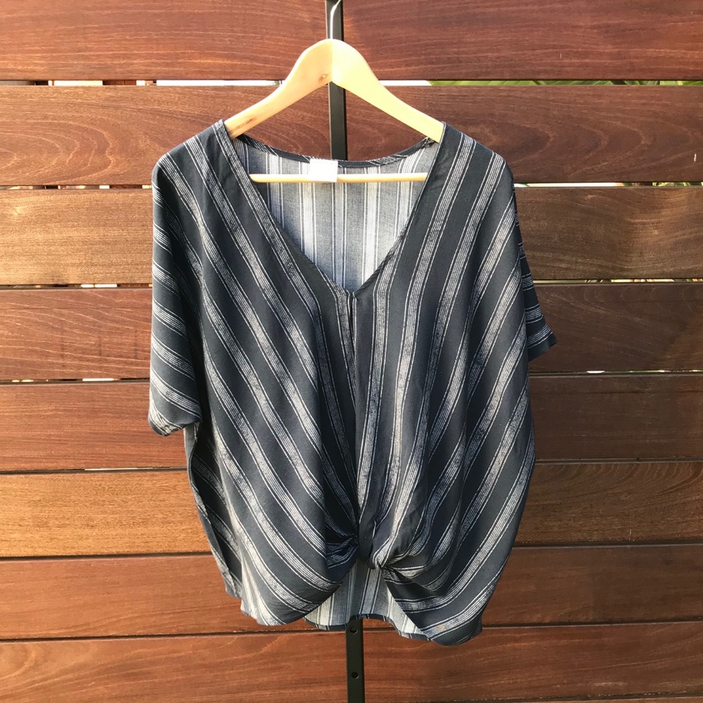 By Together Pleated Waist Blouse Striped Blue